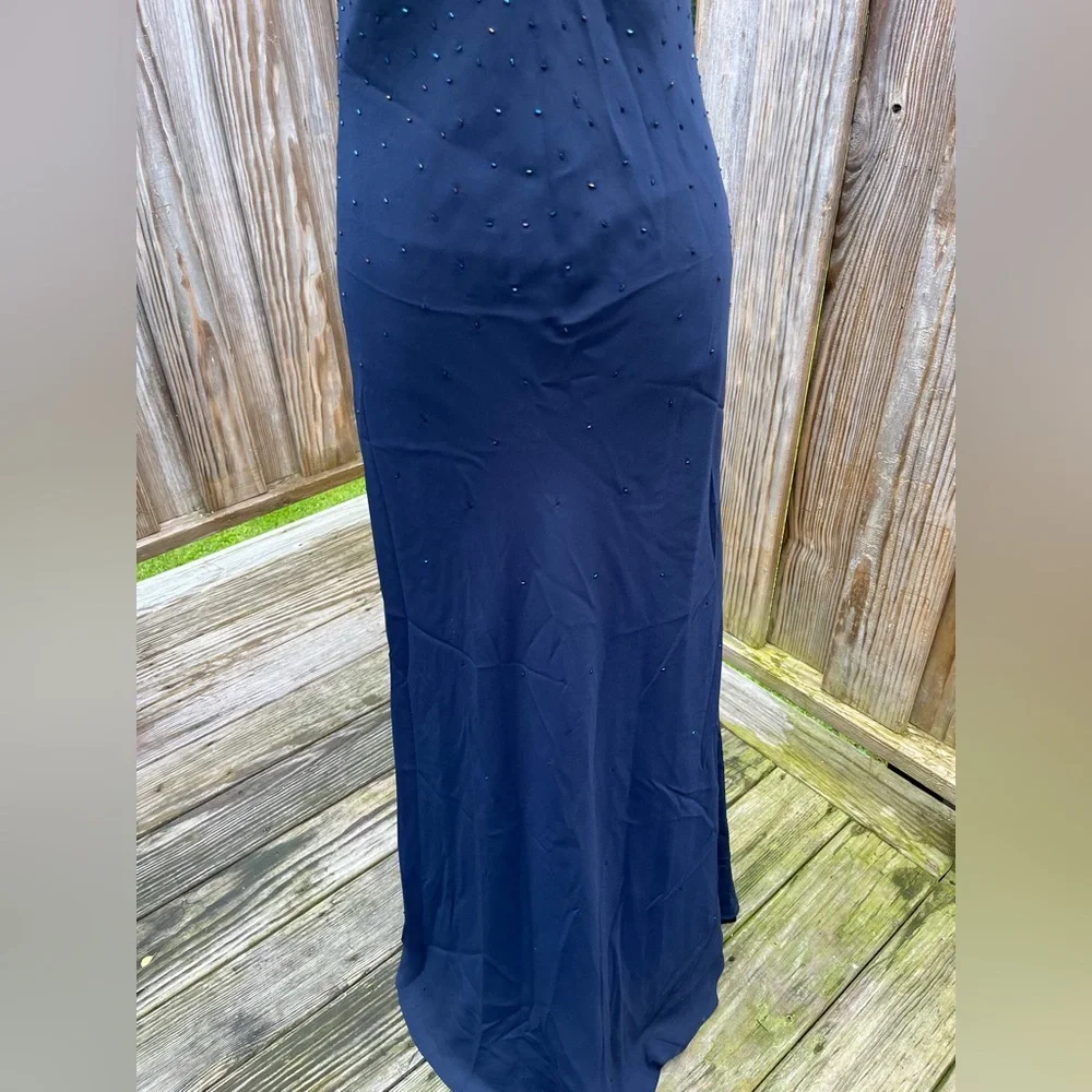 Elegant Navy Blue Evening Dress Floor Length - Picture 4 of 9
